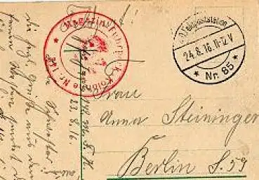 Feldpostkarte Magazin-Fuhrpark-Kolonne Nr. 142 o 24.08.1918