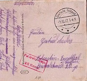 Feldpostkarte, Feldrekruten-Depot, 3B Kompanie, o 03.10.1917