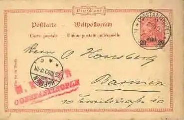 Deutsche Post in der Türkei Ganzsache 20 Para auf Reichspost o Constantinopel 2, 22.10.1900