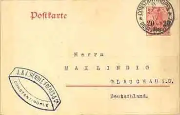Deutsche Post in der Türkei Ganzsache 20 Para mit Wasserzeichen o Constantinopel 22.7.1910