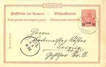 Deutsche Post in der Türkei Ganzsache mit Antwort 20 Para o Smyrna 27.2.1901