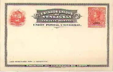 Venezuela Ganzsache 10 Centimos mit Aufdruck 1900