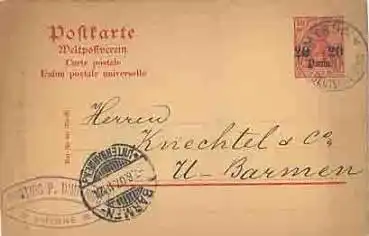 Deutsche Post in der Türkei Ganzsache 20 Para o Smyrna 2.8.1907 mit WZ