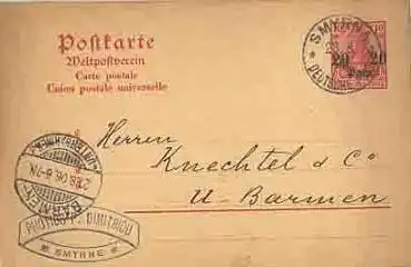 Deutsche Post in der Türkei Ganzsache 20 Para o Smyrna 23.8.1906