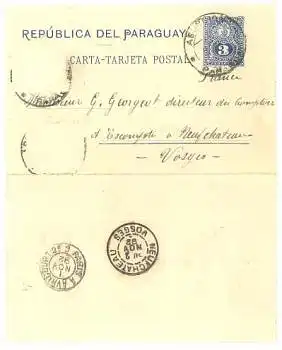 Paraguay Ganzsachenkartenbrief  o 2.11.1892