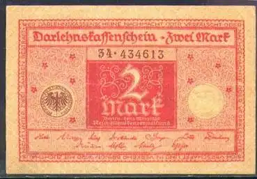 2 Mark Darlehnskassenschein Deutsches Reich 1920