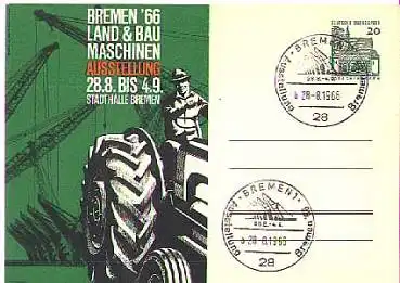 Ganzsache mit Privatzudruck Landmaschinen Ausstellung Sonderstempel 28.8.1966