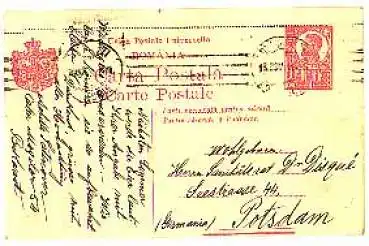 Rumänien Ganzsache 1 leu o 18.11.1921