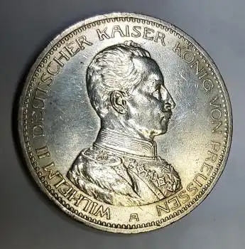 Jäger 114 - 5 Mark PREUSSEN 1913 Büste in Uniform Vz-Stempelglanz Silbermünze