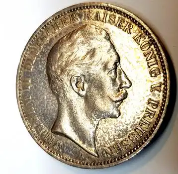 Jäger 103 - 3 Mark PREUSSEN 1909 Wilhelm II Stempelglanz