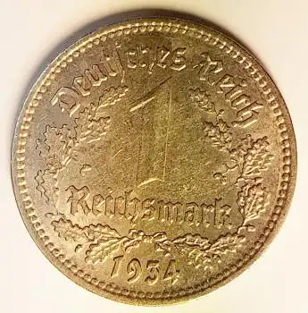 1934 A 1 Reichsmark Vz-Stempelglanz