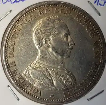Jäger 114 - 5 Mark PREUSSEN  1914 Büste in Uniform Vz-Stgl Silbermünze