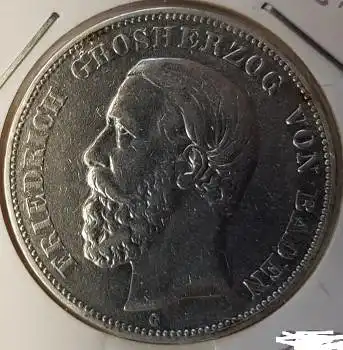 Jäger 029 - 5 Mark Baden 1893 Kaiserreich Silbermünze
