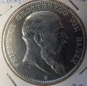 Jäger 033 - 5 Mark Baden 1907 vz Kaiserreich Silbermünze