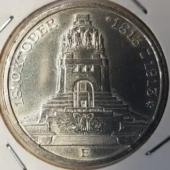 Jäger 140 - 3 Mark Sachsen 1913 Völkerschlachtdenkmal stgl