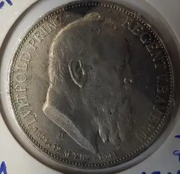 Jäger 049 - 3 Mark Bayern 1911 Luitpold 90. Geburtstag vz-stgl