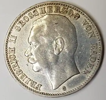 Jäger 039 - 3 Mark Baden 1909 Friedrich II Silbermünze vz-stgl