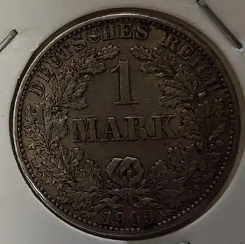 1 Mark 1909 A Kaiserreich Kursmünze Silber