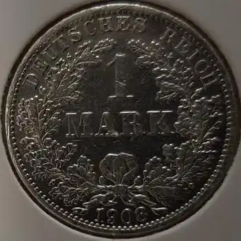 1 Mark 1908 A vz-stgl Kaiserreich Silbermünze