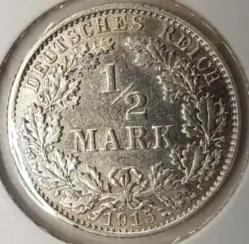 1/2 Mark 1915 E vz-stgl Silbermünze