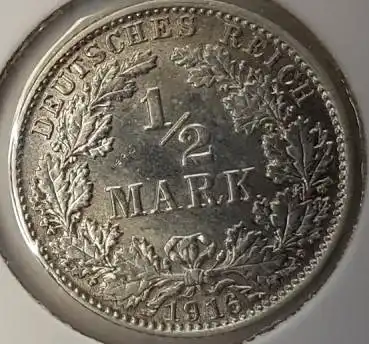 1/2 Mark 1916 D vz-stgl + Kaiserreich Silbermünze