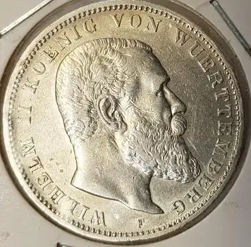 Jäger 175 - 3 Mark Württemberg 1909 Wilhelm II Kaiserreich Silbermünze vz-stgl