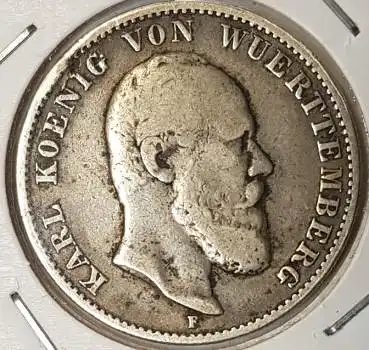 Jäger 1172 - 2 Mark Württemberg Karl Kaiserreich Silbermünze