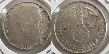 Jäger 366 - 2 Reichsmark 1938 B Silbermünze