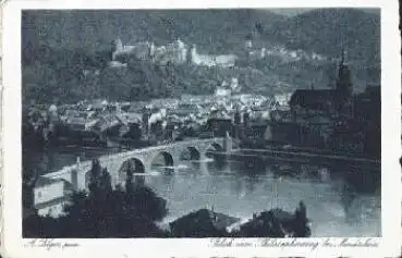 Heidelberg vom Philosophenweg bei Mondscheinkarte o 29.7.1929