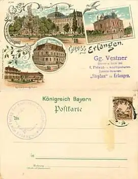 Erlangen Farblitho 1. Privat- u. Ansichtspostkarten Sammler Verband Gg.Vestner *ca.1900