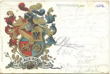 Hannover Studentica Wappen "Einer für alle, alle für einen " Litho o 20.10.1902
