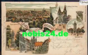 91522 Ansbach Farblitho Briefträgerstempel 17 o 7.10.1901