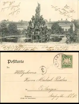 91054 Erlangen Kunstbrunnen Schlossgarten Briefträgerstempel 3 o 14.9.1903