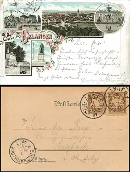 91054 Erlangen Farblithokarte o 3.8.1897