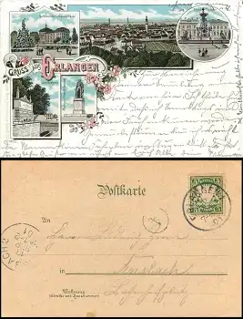 Erlangen Farblitho Biefträgerstempel 4 o 13.9.1901