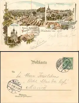 Wiesbaden Wiener Cafe Nerothal Farblitho AK o 02.09.1898