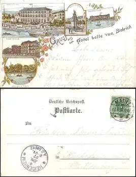 Biebrich Hotel belle vue Wiesbaden Farbblitho AK o 03.06.1897