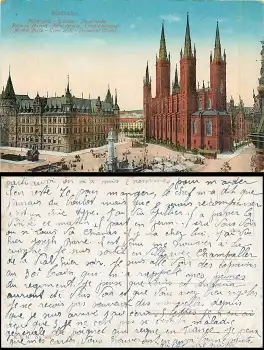 Wiesbaden Marktplatz Rathaus Hauptkirche gebr. ca. 1920