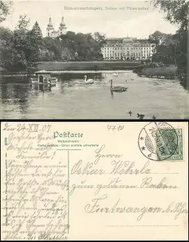 78166 Donaueschingen Schloss mit Pfauenweiher o 24.12.1907