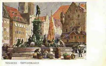 Nürnberg Neptunbrunnen Künstlerkarte Heinrich Kley * ca. 1910