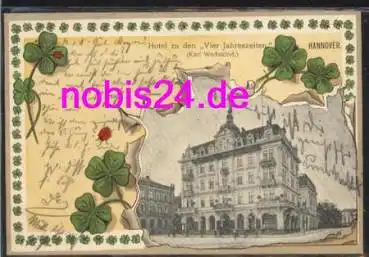 Hannover Hotel "vier Jahreszeiten" Präge-Kleeblattkarte o 13.3.1905