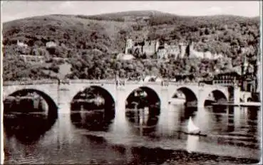 Heidelberg, Alte Neckarbrücke mit Schloss o 5.1.1955