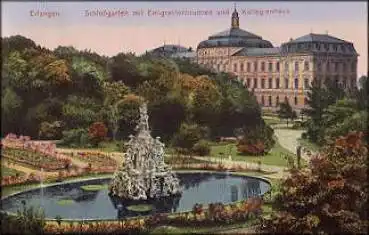 Erlangen Schlossgarten mit Emigrantenbrunnen und Kollegienhaus o 8.1.1931