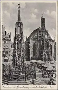 Nürnberg Schöner Brunnen mit Fraunkirche  *ca. 1940