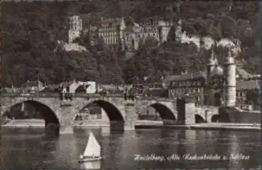 Heidelberg Alte Neckarbrücke und Schloss gebr. ca. 1960