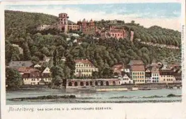 Heidelberg Schloss von Hirschgasse Litho * ca. 1900