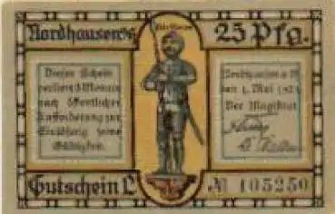 99734 Nordhausen Städtenotgeld Wert 25 Pfennige 1921