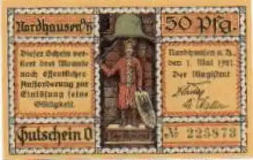 99734 Nordhausen Städtenotgeld 50 Pfennige "Der Roland" 1921