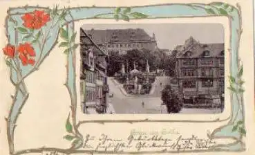 99867 Gotha Schlossberg Jugendstil Prägekarte o 27.8.1905