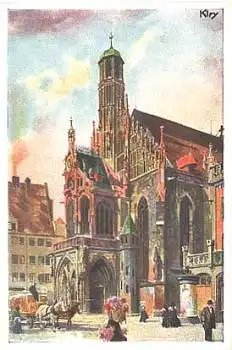 Nürnberg Bayerische Jubiläumsausstellung 1906 Frauenkirche Künstlerkarte Heinrich Kley